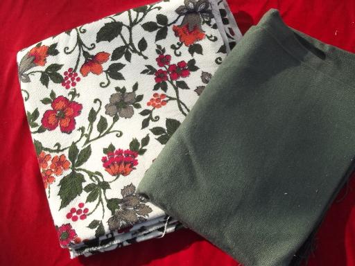 vintage linen weave cotton decorator fabric, jacobean crewel work floral print