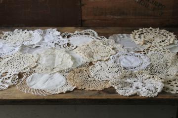 vintage linens lot, assorted tiny doilies  lace trimmed cotton goblet rounds