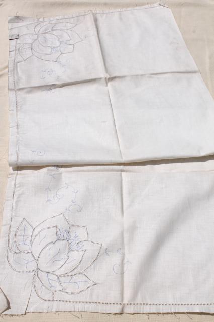 vintage linens stamped for embroidery, beautiful old cotton table runners to embroider