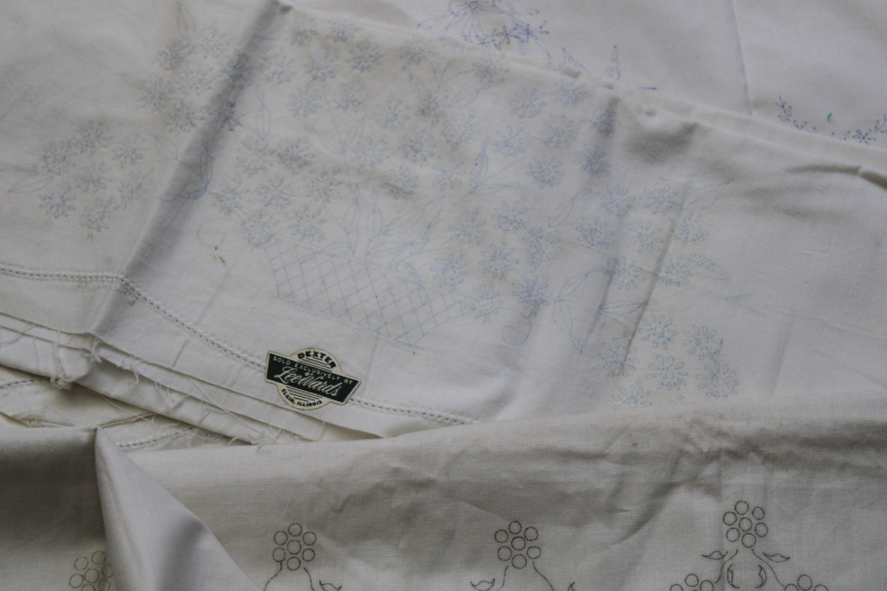 vintage linens stamped for embroidery, large lot of pillowcases to embroider