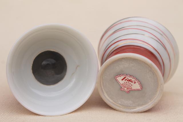 vintage lithophane porcelain sake cups, Japan Geisha girl under bubble glass