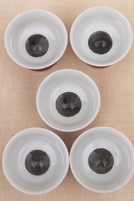 vintage lithophane porcelain sake cups, Japan Geisha girl under bubble glass