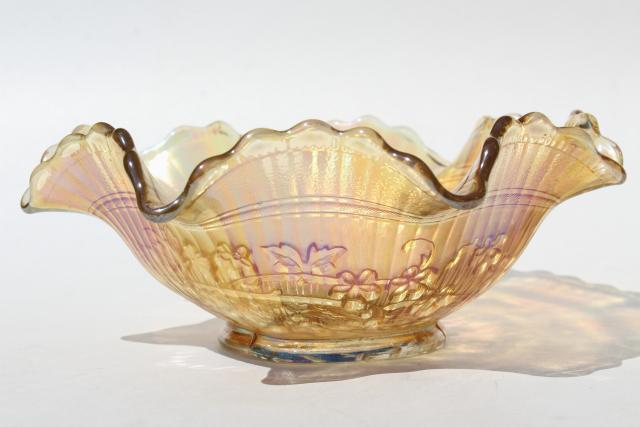 vintage marigold iridescent carnival luster bowl, Imperial glass windmill pattern