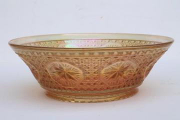 vintage marigold luster carnival glass bowl, Imperial star medallion button pattern