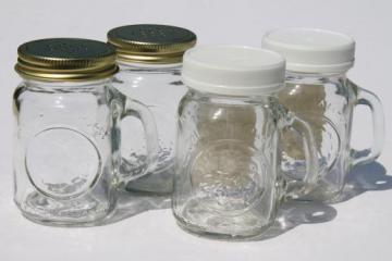vintage mason jar spice jars or S&P shakers, mini mason jar mugs w/ shaker lids