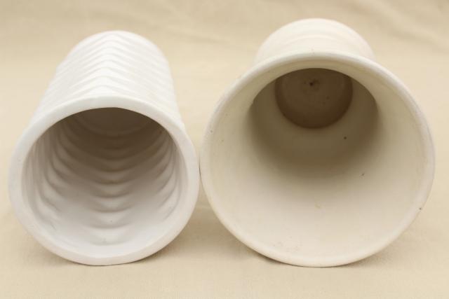 vintage matte & glossy ivory white pottery planters pots, bowls & vases, mid-century mod ceramics