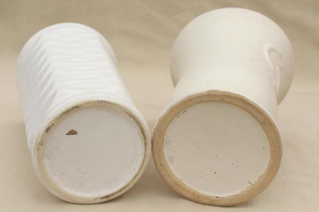 vintage matte & glossy ivory white pottery planters pots, bowls & vases, mid-century mod ceramics