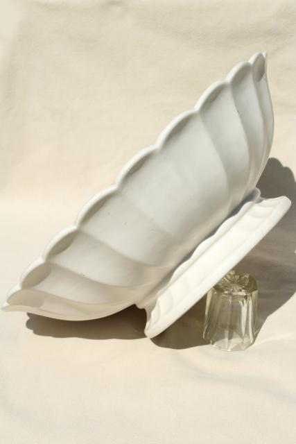 vintage matte white pottery bowl, huge centerpiece fruit flower bowl, fluted ironstone shape