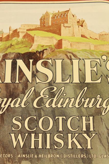 vintage metal bar tray advertising Ainslie's Royal Edinburgh Scotch Whisky