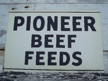 vintage metal sign Pioneer Beef Feed, old  farm feed mill advertising