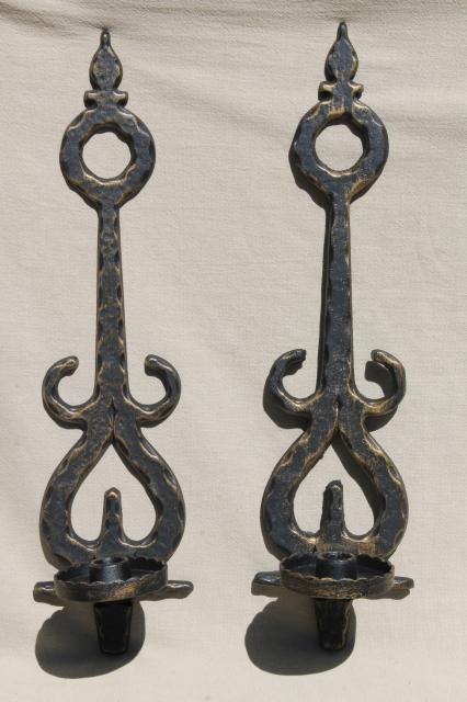 vintage metal wall sconce candle holders, Spanish gothic rustic black & gold candle sconces