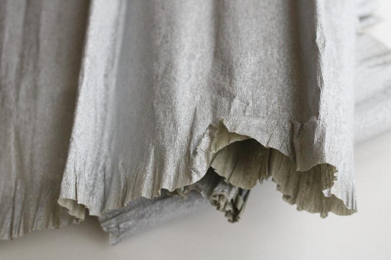 vintage metallic silver crepe paper, craft supply or party streamers wide crimped edge