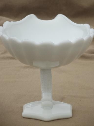 vintage milk glass Westmoreland dolphin & shell compote bowl & candlesticks