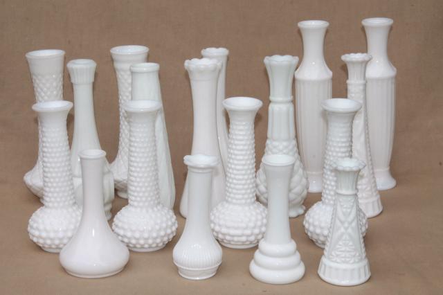 vintage milk glass bud vases, huge lot of florists vases for wedding flowers, displays