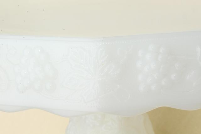 vintage milk glass cake stand w/ grapes, Anchor Hocking grape pattern 