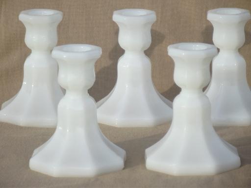 vintage milk glass candlesticks lot, low candle holders tall candlesticks