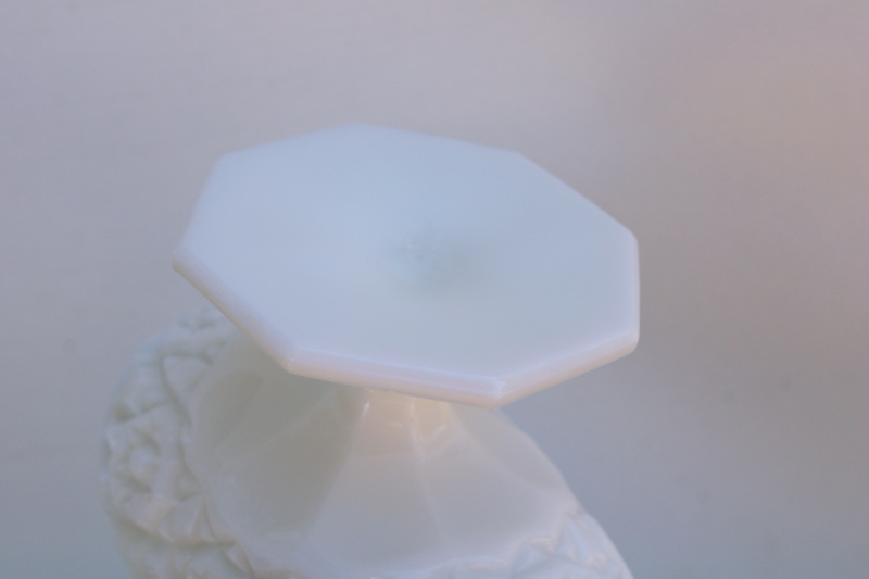 vintage milk glass candy dish, hobstar pattern pressed glass, small compote bowl