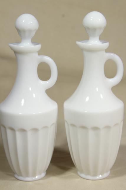 vintage milk glass cruets, collection pressed pattern glass cruet bottles