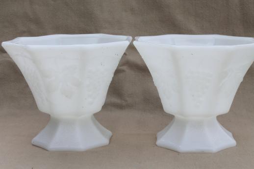 vintage milk glass lot - Anchor Hocking grapes pattern glass bowls, planters, vases, pitcher