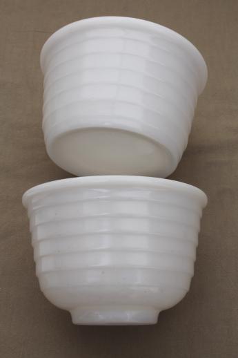 vintage milk glass mixing bowls, retro 50s kitchen glass bowls for electric mixer