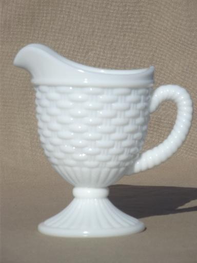 vintage milk glass pitcher, Imperial basket weave pattern glass milk pitcher