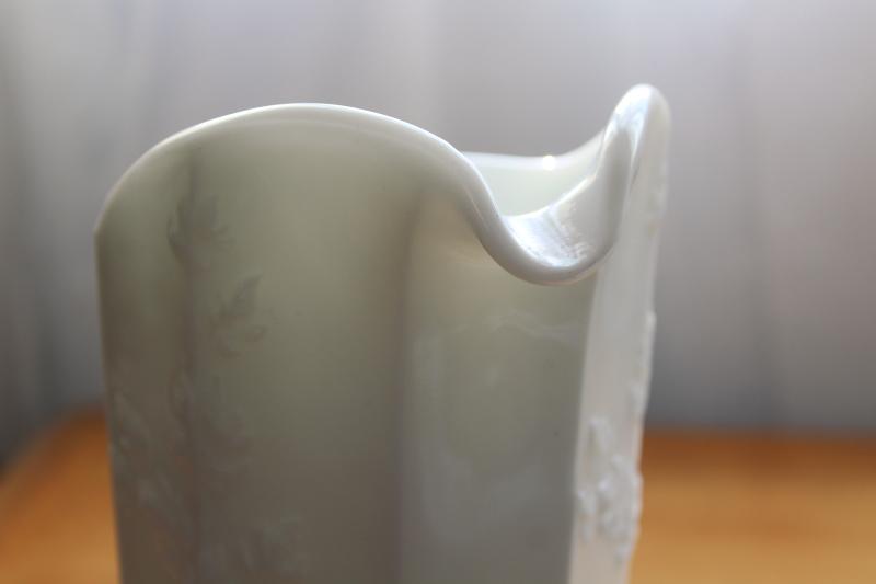 vintage milk glass pitcher & glasses, Westmoreland paneled grape pattern