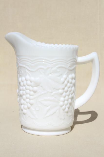 vintage milk glass pitcher w/ grapes & swags, Imperial grape pattern pressed glass