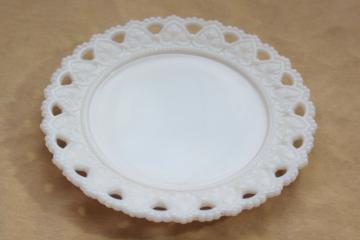 vintage milk glass plate, Valentine or wedding hearts Kemple lacy heart open lace border