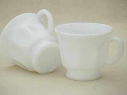 vintage milk glass punch bowl & cups set, thumbprint ovals pattern glass