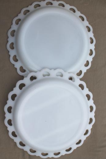 vintage milk glass serving platter & large cake plate, lace edge milk glass