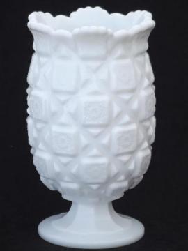 vintage milk glass spooner vase, Westmoreland old quilt pattern milk glass 