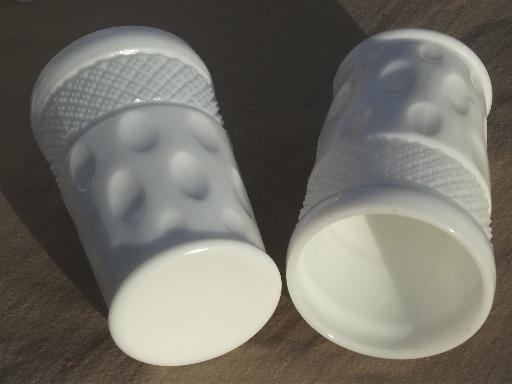 vintage milk glass tumblers & footed glasses, McKee diamond & dot pattern
