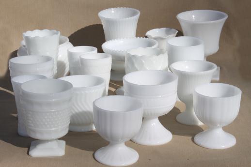 vintage milk glass vases & flower bowls, huge lot of florists vases for wedding flowers, displays