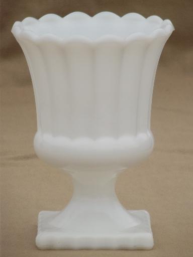 vintage milk glass vases lot, 12 classical urns & fluted shape planters