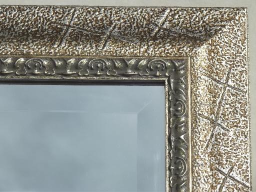 vintage mirror, large beveled edge glass mirror in silvered antique gold wood frame
