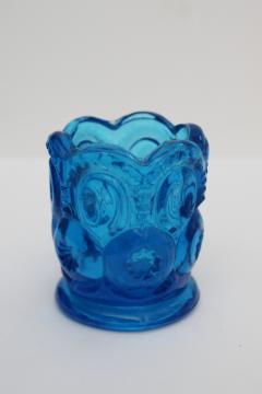 vintage moon and stars pattern blue glass toothpick holder or vase for matches