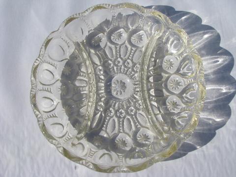 vintage moon & star pattern glass, divided dish relish plate, crystal clear
