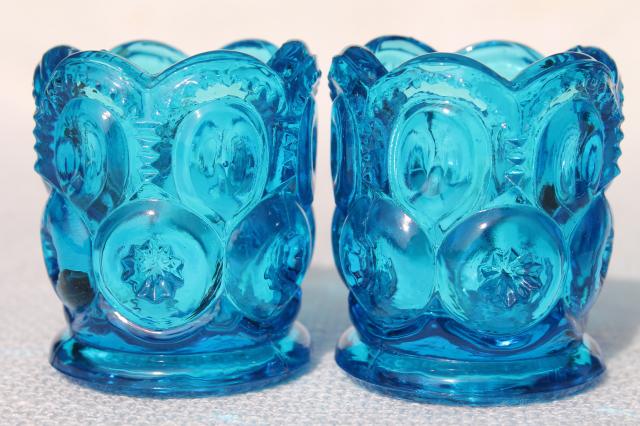 vintage moon & stars pattern glass candle cups, votive or tea light holders