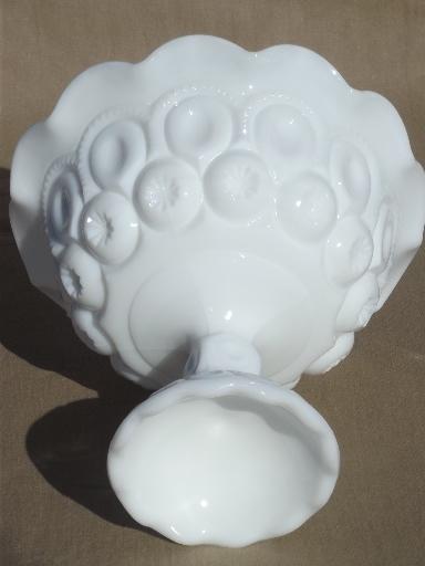 vintage moon & stars pattern milk glass compote bowl pedestal dish