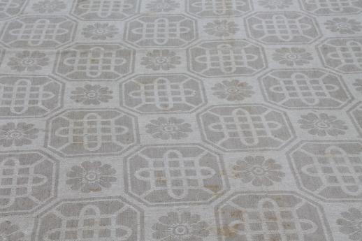 vintage natural flax linen fabric tablecloth, rustic homespun cloth french brocade pattern jacquard