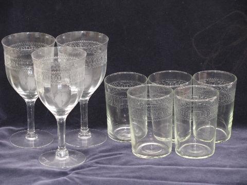 vintage needle etch Federal depression glass, tumblers, water glasses