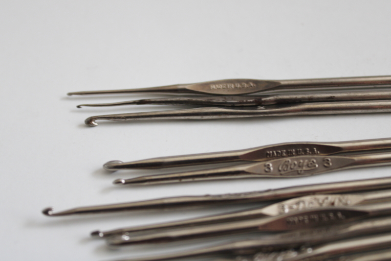 vintage needlework tools, tiny steel crochet hooks for lace making crocheted edgings