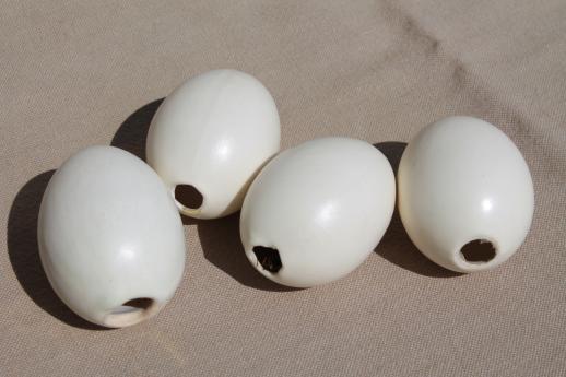 vintage nest eggs for primitive display, ceramic life size chicken eggs lot