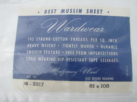 vintage new in package cotton bed linens, pure white sheets, flat sheet lot