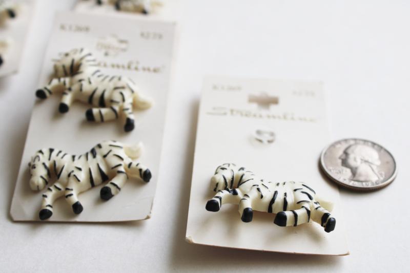 vintage novelty buttons for sewing or crafts, figural zebras baby animals