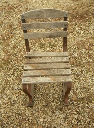 vintage old wood & iron deck or garden patio chair, riveted construction