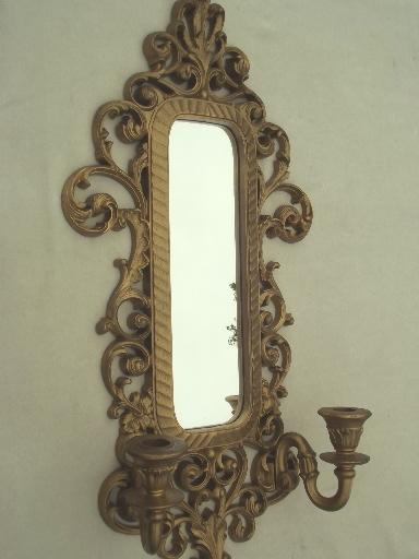 vintage ornate gold  Syroco style plastic frame mirror w/ candle sconces