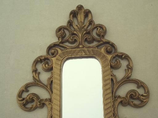 vintage ornate gold  Syroco style plastic frame mirror w/ candle sconces