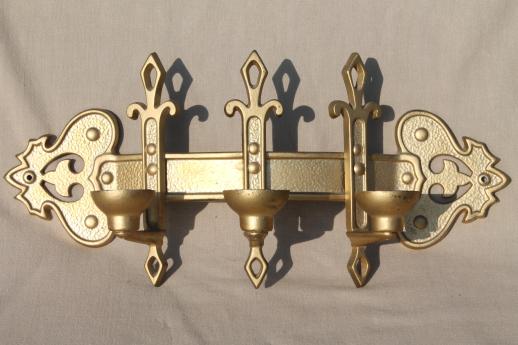vintage ornate gold metal candle sconce, gothic fairy tale style wall mount candelabra