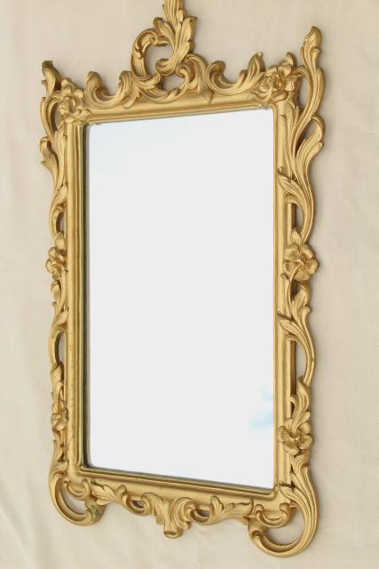 vintage ornate gold rococo wall mirror, Syrowood Syroco pressed wood frame